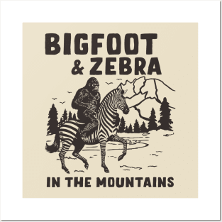 Bigfoot And Zebra In The Mountains Posters and Art